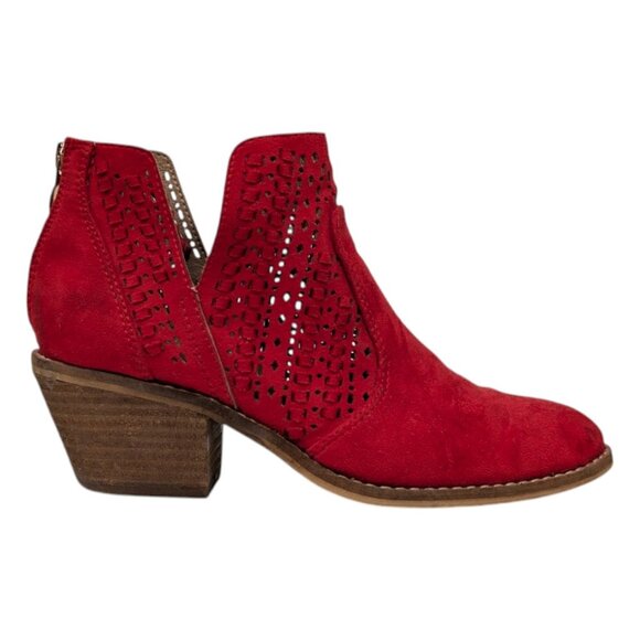 Boutique Corkys Katalla Booties Womens Red Faux Suede Perforated Ankle Boot Sz 7 - Picture 1 of 11